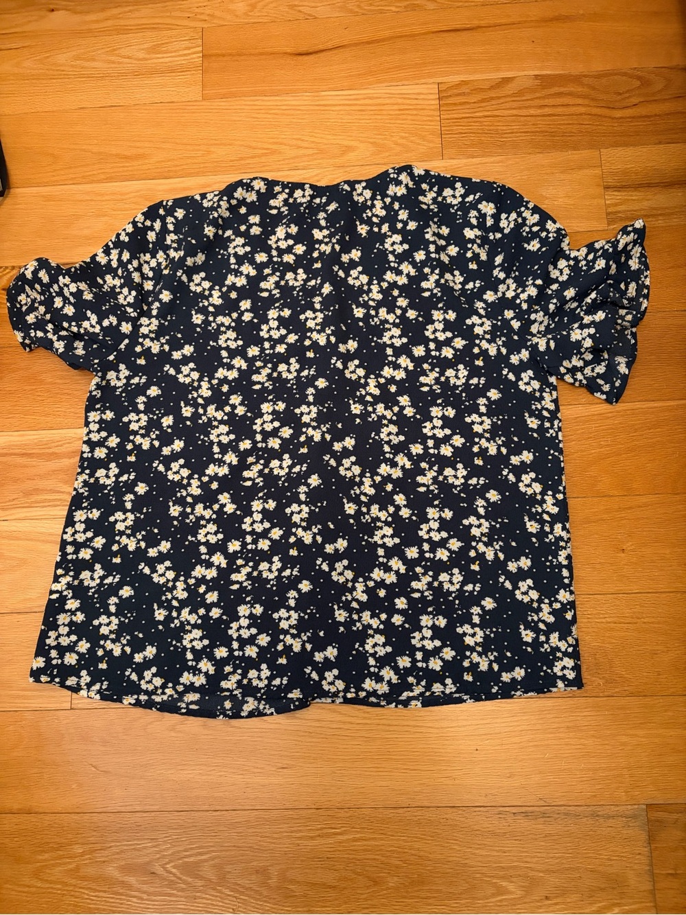 CeCe Navy Floral Button-Down Short Sleeve Blouse - Picture 7 of 8